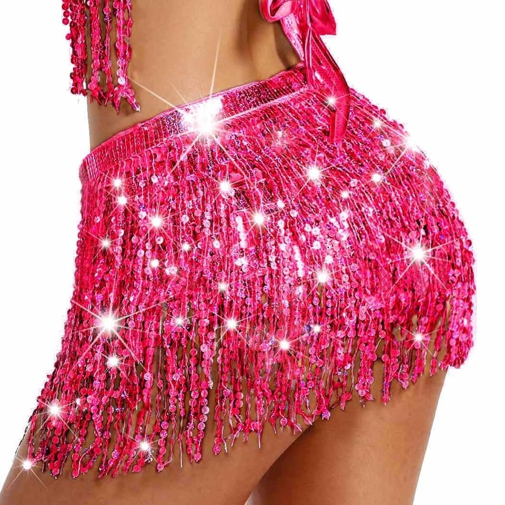 Sequin Skirt Belly Dance Skirt Fringe Sparkly Dancing Skirts Rave Party Costume